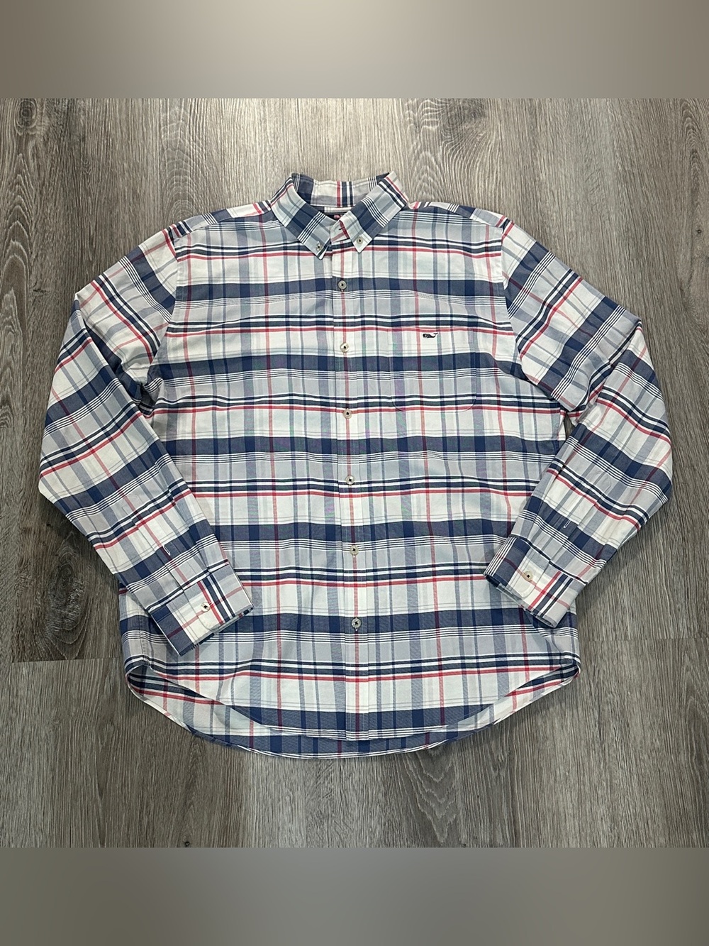 Mens VINEYARD VINES Slim Fit Tucker Shirt Large (L) Red Blue Checks Plaid